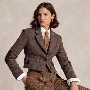 100% Wool BCBGMaxAzria Plaid Blazer with Elbow Patches